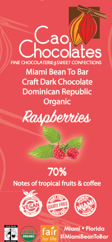 Dark Chocolate single origin Dominican Republic 70% + Raspberries
