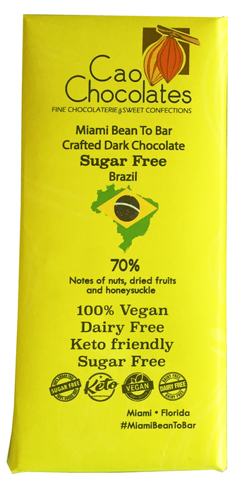 Dark Chocolate single origin Brazil 70% Sugar Free Keto